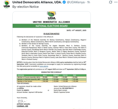 X post by UDA. PHOTO/Screengrab by People Daily Digital