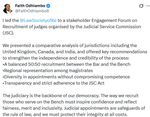 X post by Faith Odhiambo. PHOTO/Screengrab by People Daily Digital