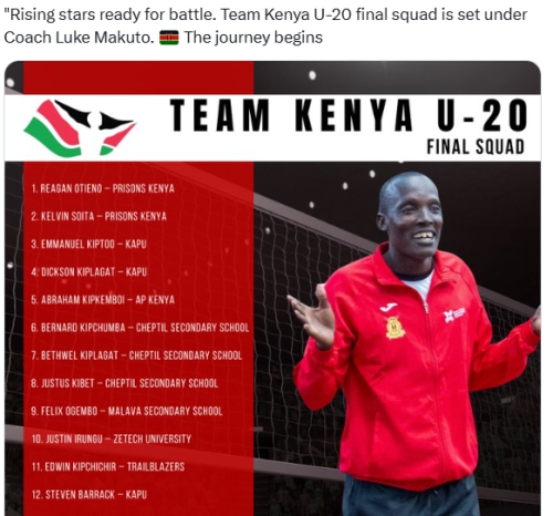 X post by Kenya Volleyball Federation. PHOTO/Screengrab by People Daily Digital