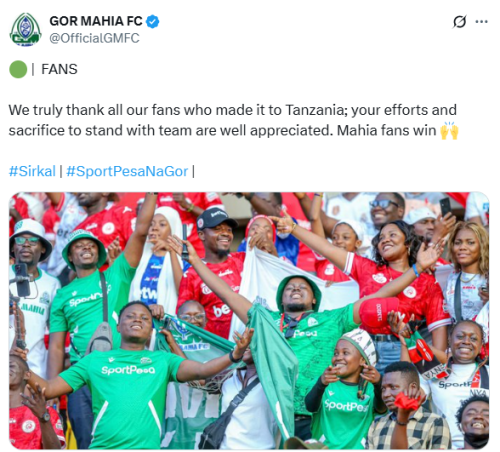 X post by Gor Mahia. PHOTO/Screengrab by People Daily Digital