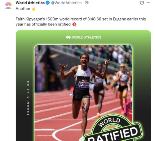 X post by World Athletics. PHOTO/Screengrab by People Daily Digital