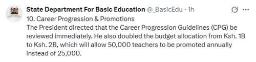 X post by State Department For Basic Education. PHOTO/Screengrab by People Daily Digital