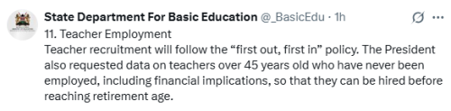 X post by State Department For Basic Education. PHOTO/Screengrab by People Daily Digital