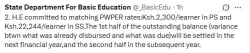 X post by State Department For Basic Education. PHOTO/Screengrab by People Daily Digital