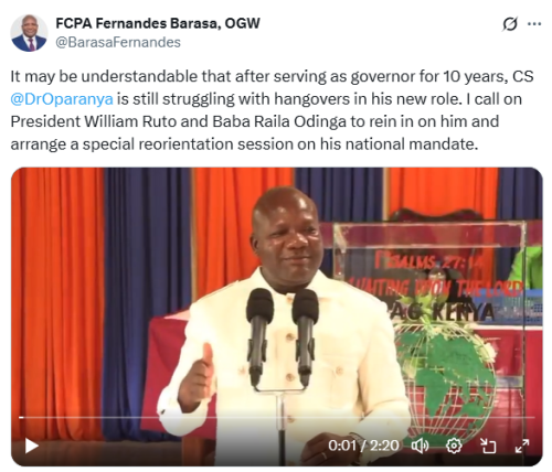 X post by Fernandes Barasa. PHOTO/Screengrab by People Daily Digital