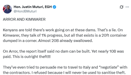 X post by Justin Muturi. PHOTO/Screengrab by People Daily Digital