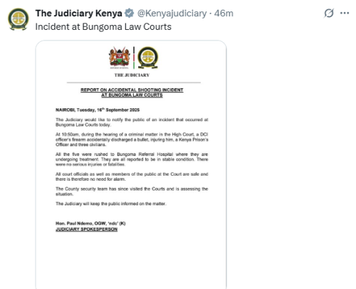 X post by the Judiciary. PHOTO/Screengrab by People Daily Digital