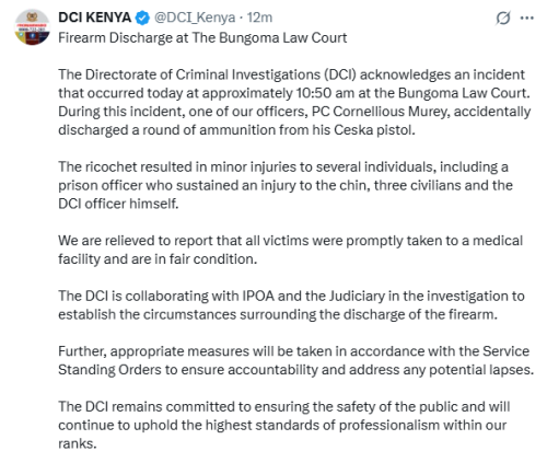 X post by the DCI. PHOTO/Screengrab by People Daily Digital