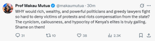 X post by Makau Mutua. PHOTO/Screengrab by People Daily Digital