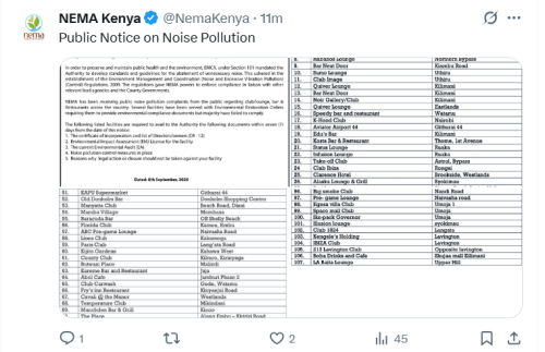 NEMA post on X. PHOTO/A screengrab by PD Digital@NemaKenya/X