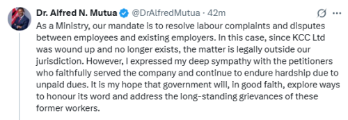 X post by Alfred Mutua. PHOTO/Screengrab by People Daily Digital