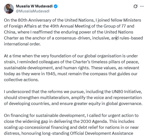 X post by Musalia Mudavadi. PHOTO/Screengrab by People Daily Digital