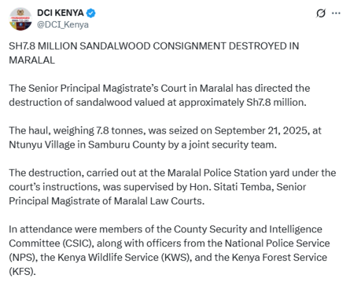 X post by DCI. PHOTO/Screengrab by People Daily Digital