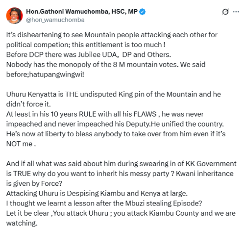 X post by Gathoni Wamuchomba. PHOTO/Screengrab by People Daily Digital