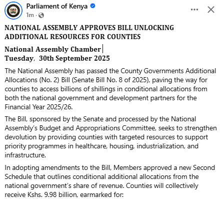 Facebook by Parliament of Kenya. PHOTO/Screengrab by People Daily Digital