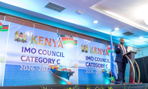 Cabinet Secretary for Mining, Blue Economy & Maritime Affairs, Hassan Joho, speaks during the launch of Kenya's re-election bid for the 2026-2027 IMO seat. PHOTO/@ForeignOfficeKE/X