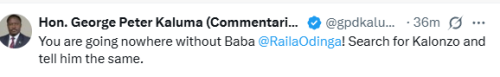 X statement of MP Peter Kaluma urging Martha Karua to join forces with Raila Odinga on Saturday, September 27, 2025. PHOTO/Screen grab by People Daily Digital/@gpdkaluma/X