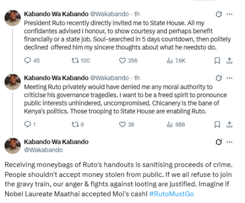 A screenshot of the statement by Kabando wa Kabando. PHOTO/@Wakabando/X