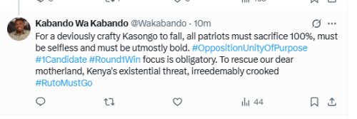 A screenshot of the statement by Kabando wa Kabando. PHOTO/@Wakabando/X