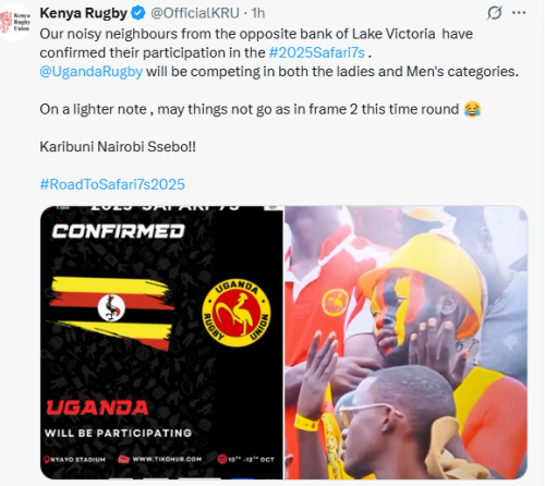 X statement of KRU confirming Uganda's participation at the 2925 Safari 7s on Tuesday, September 23, 2025. Photo/Screen grab by People Daily Digital/@OfficialKRU/X