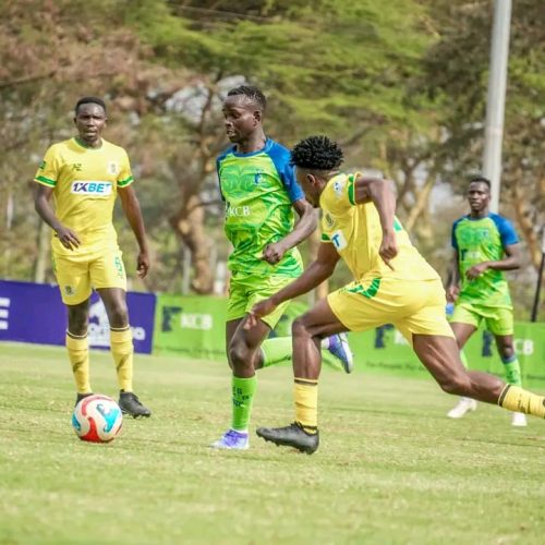 Mathare United and KCB players in a league action at Kasarani Annex on Friday, September 26, 2025. PHOTO/https://www.facebook.com/100063590235741/posts/pfbid0GKquxTE1kwYJYjQuoMSKUgz21RJFbiKgdDunCHcSCpoFpN9EgGQMhZeXLdpNYZuzl/?app=fbl