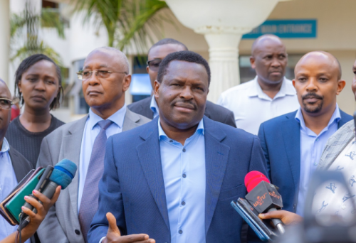 Tharaka Nithi Governor (centre) speaks after touring the County's referral hospital on Tuesday, September 9, 2025. PHOTO/https://web.facebook.com/GovernorTNC