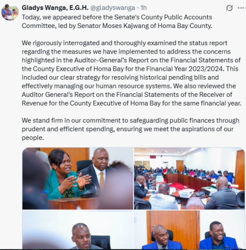 Homa Bay County Governor Gladys Wanga has pledged to clear pending bills in the government of the devolved unit. PHOTO/Screen grab by the People Daily Digital/@gladyswanga/X