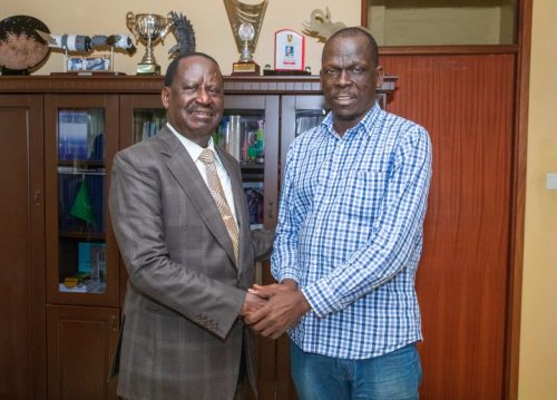 A past photo of Wafula Buke and Raila Odinga. PHOTO//https://www.facebook.com/photo.php?fbid=2448162228679314&set=pb.100004566823027.-2207520000&type=3