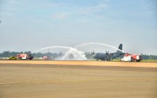 Raila Odinga’s body receives water cannon salute upon landing at Kisumu Airport