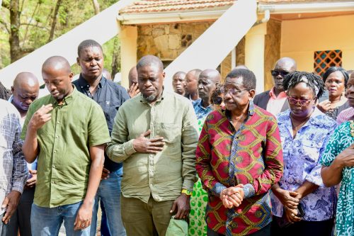 Raila Jr., Johnson Sakaja, and James Orengo during the visit to Raila's grave in Bondo. PHOTO/https://www.facebook.com/JamesOrengo