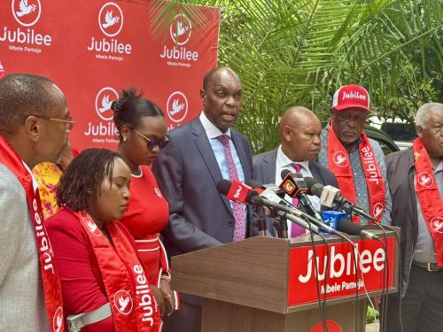 Jeremiah Kioni while addressing a presser at the party headquarters following a NEC meeting on thursday, october 30, 2025. PHOTO//https://www.facebook.com/photo?fbid=1196551465618735&set=pcb.1196551812285367