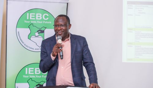 IEBC Chairperson Erastus Ethekon during the meeting with PPLC: PHOTO/facebook.com/IEBCKenya