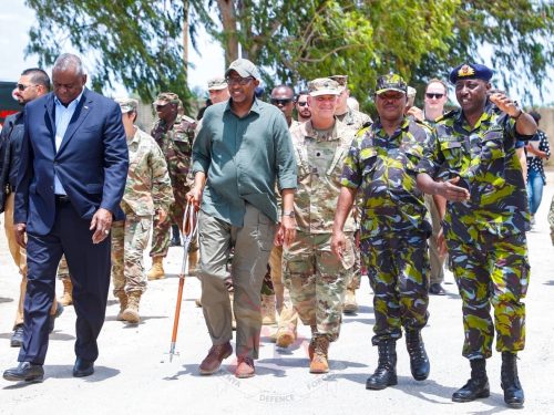 Aden Duale with Lloyd Austin III during a visit to Kenya Navy Base-Manda in Lamu, September 2023. PHOTO/@kdfinfo/X
