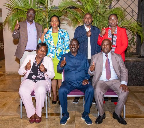 ODM delegates posing for a photo after a consultative meeting held at the Serena Hotel with party leader Raila Odinga. PHOTO/@TheODMparty/X