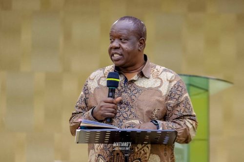 Former Interior CS Fred Matiang'i during an Adventist Men Organisation (AMO) Prayer Breakfast at the Lavington SDA Church on October 5, 2025. PHOTO/https://x.com/RealMatiangi