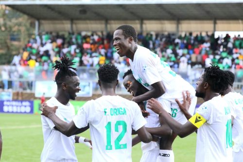 Gor Mahia players celebrate after Felix Oluoch’s decisive goal against KCB at Dandora Stadium. PHOTO/@OfficialGMFC/X