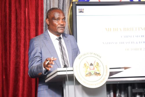 John Mbadi speaking to journalists on the status of Kenya’s public debt. PHOTO/@KeTreasury/X