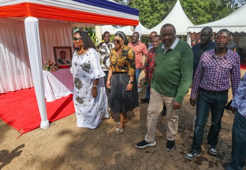 Uhuru Kenyatta, Mama Ida, and Elizabeth Tsvangirai during their visit to Raila Odinga’s grave in Bondo on Mashujaa Day. PHOTO/@4thPresidentKE/X