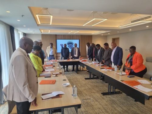 ODM delegates observing moment of silence for Raila Odinga before engaging in their first official meeting after Raila's death. PHOTO/@TheODMparty/X