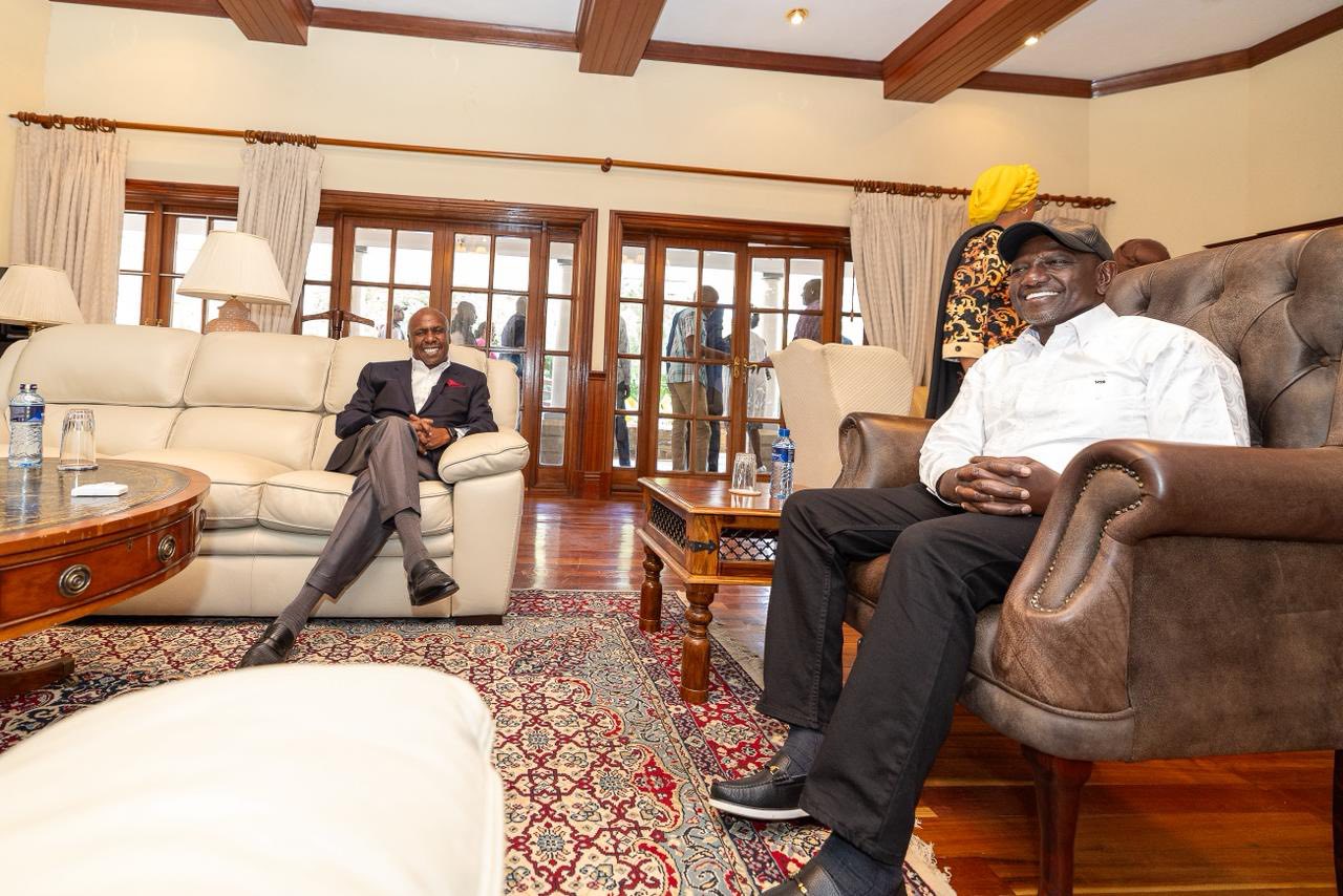 President William Ruto with Former Baringo Senator Gideon Moi at Nakuru county: PHOTO/facebook.com/williamsamoei