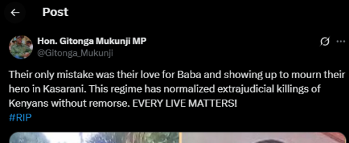 A post shared by Gitonga Mukunji on X. PHOTO/Screengrab by PD Digital from @Gitonga_Mukunji