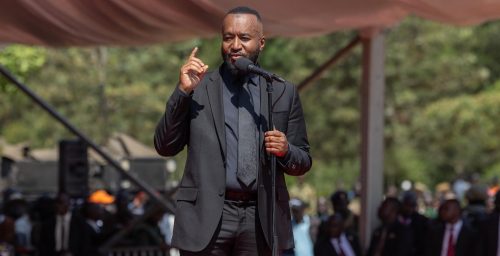 CS Hassan Joho gestures as he delivers a speech during Raila's funeral on Sunday, October 19, 2025. PHOTO/@HassanAliJoho/X
