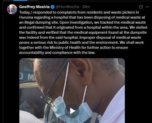 A post shared by Mosiria Geoffrey on his X. PHOTO/Screengrab by PD Digital from @HonMosiria