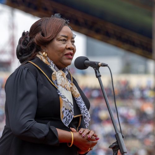 Ida Odinga making her address at Nyayo Stadium: PHOTO/facebook.com/williamsamoei