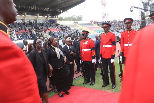 Jimi Wanjigi with Raila Odinga’s widow, Ida, and her daughter, Rosemary Odinga, upon arrival at Nyayo Stadium for the state funeral of the late ODM leader. PHOTO/@JimiWanjigi/X