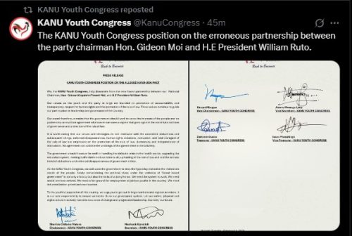 Part of the statement shared by KANU Youth Congress on Tuesday October 14, 2025. PHOTO/ Screengrab by PD Digital/@KanuCongress/X