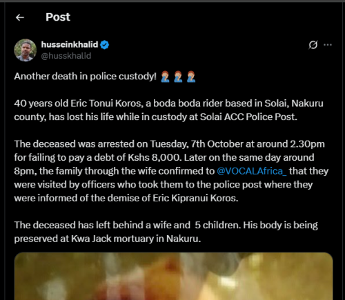 A post shared by Hussein Khalid on X. PHOTO/Screengrab by PD Digital from @husskhalid