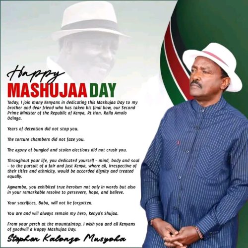 Kalonzo Musyoka's Mashujaa Day tribute to Raila Odinga. PHOTO/Kalonzo Musyoka