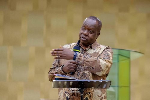 Presidential hopeful Fred Matiang’i making his address during the Adventist Men Organisation (AMO) Prayer Breakfast: PHOTO/@RealMatiangi/X