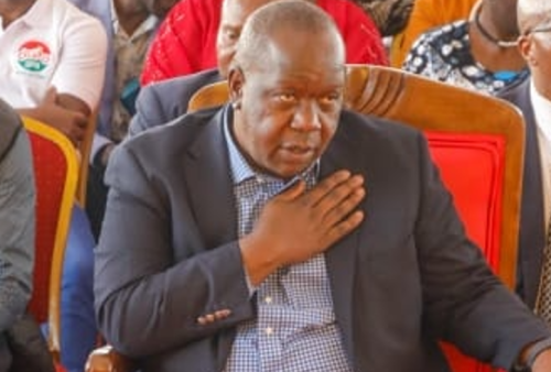 Former Interior Cabinet Secretary Fred Matiang’i gestures during a past public function in Bomachoge on June 27, 2025. PHOTO/https://web.facebook.com/profile.php?id=100089655039023